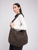 Printed Denim Shoulder Bag chocolate brown/printed