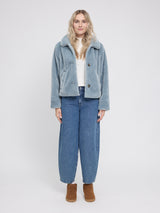 Faux-Fur Button Jacket ice blue
