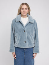 Faux-Fur Button Jacket ice blue