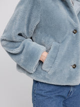 Faux-Fur Button Jacket ice blue