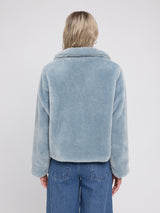 Faux-Fur Button Jacket ice blue