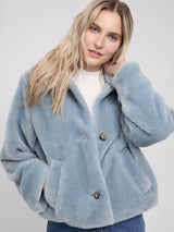 Faux-Fur Button Jacket ice blue