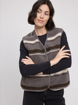 Printed Teddy-Fleece Vest warm grey/striped