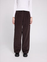 Pleated Corduroy Pants dark chocolate