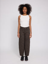 Printed Barrel Leg Denim Pants chocolate brown/printed
