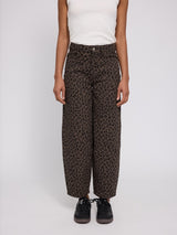 Printed Barrel Leg Denim Pants chocolate brown/printed