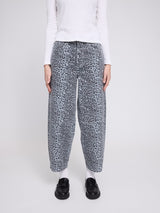 Printed Barrel Leg Denim Pants grey/printed