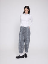 Printed Barrel Leg Denim Pants grey/printed