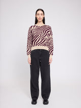 Zebra Jacquard Knit Jumper light beige/burgundy