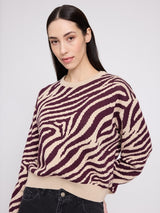 Zebra Jacquard Knit Jumper light beige/burgundy