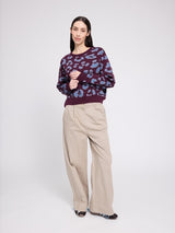 Leo Jacquard Knit Jumper burgundy/smoke blue