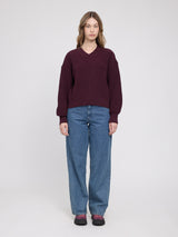 Chunky Knit V-Neck Jumper burgundy