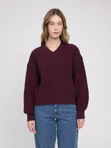 Chunky Knit V-Neck Jumper burgundy