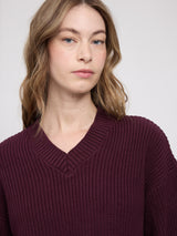 Chunky Knit V-Neck Jumper burgundy