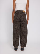 Printed Barrel Leg Denim Pants chocolate brown/printed