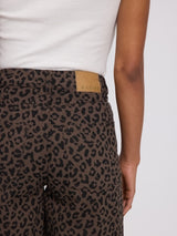 Printed Barrel Leg Denim Pants chocolate brown/printed
