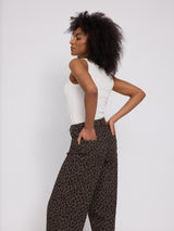 Printed Barrel Leg Denim Pants chocolate brown/printed