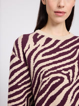 Zebra Jacquard Knit Jumper light beige/burgundy