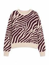 Zebra Jacquard Knit Jumper light beige/burgundy