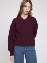 Chunky Knit V-Neck Jumper burgundy