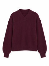 Chunky Knit V-Neck Jumper burgundy