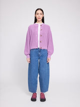 Crew Neck Knit Cardigan grape pink