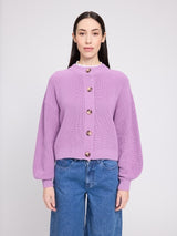 Crew Neck Knit Cardigan grape pink