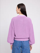 Crew Neck Knit Cardigan grape pink